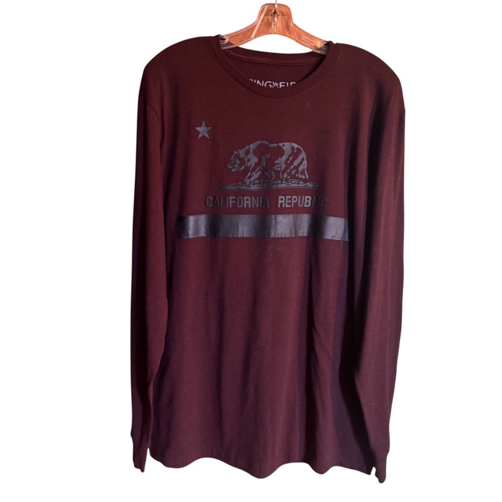 Ring of Fire California Republic Large Maroon Long Sleeve  Embossed T-Shirt